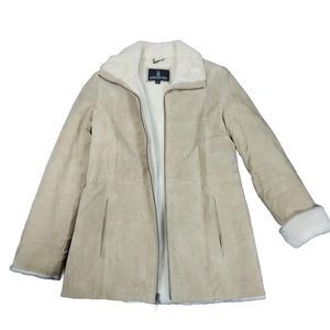 London Fog Leather Suede Tan Jacket Women's Zipper Lined Coat Size Small